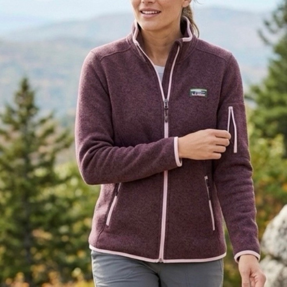 LL Bean Purple Sweater Fleece Full Zip Jacket Pockets Medium Mount Katahdin